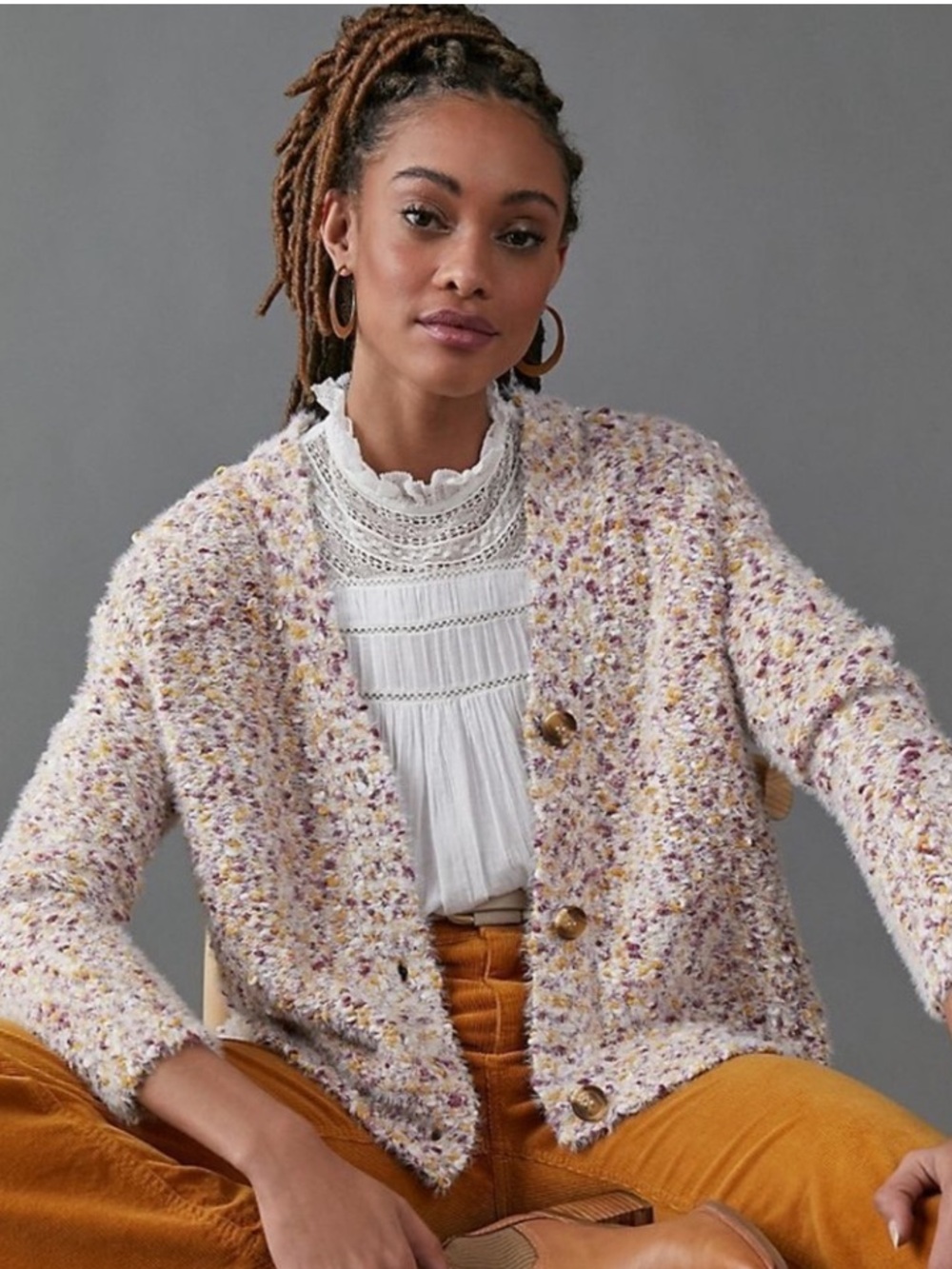 Callahan Garland Anthropologie Speckled Eyelash Cardigan sweater NWT S loose fit